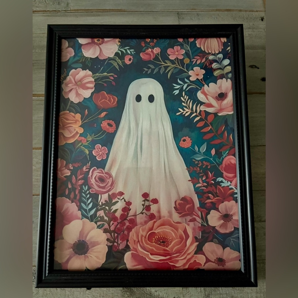 Floral Ghost in Garden Framed Print 8x10 - Pastel Goth Halloween Art